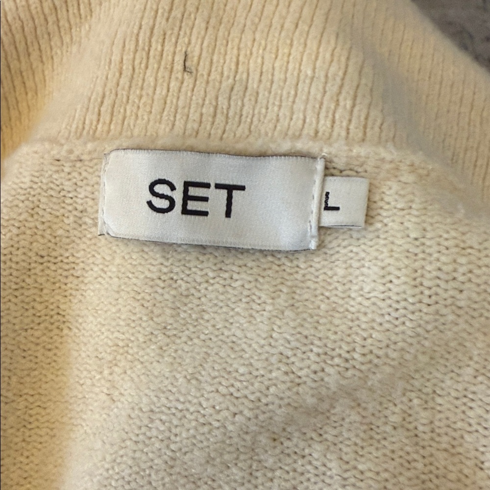SET Cream Open Knit Collar Cardigan Sweater Top - Picture 5 of 8